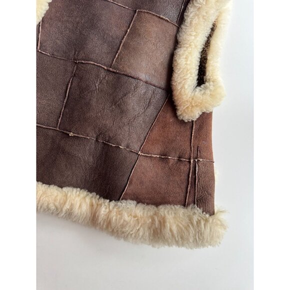 Girls' Brown 100% Suede Leather Genuine Shearling Trim Vest - Picture 7 of 10